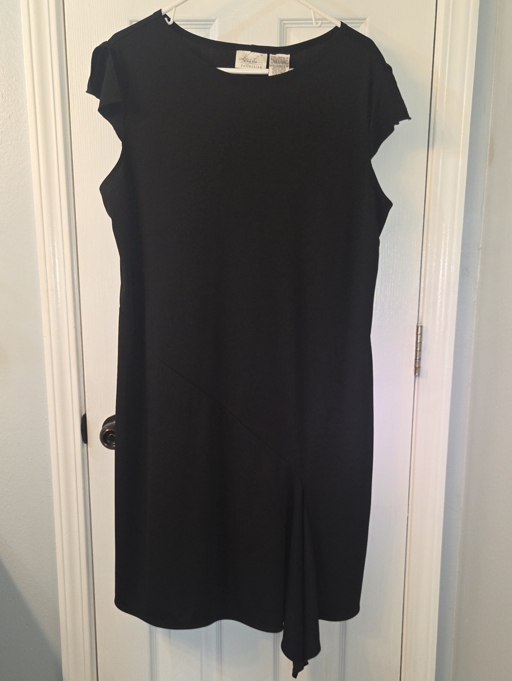 Kathie Lee Collection Black Midi Shift Dress with Draped Side Detail